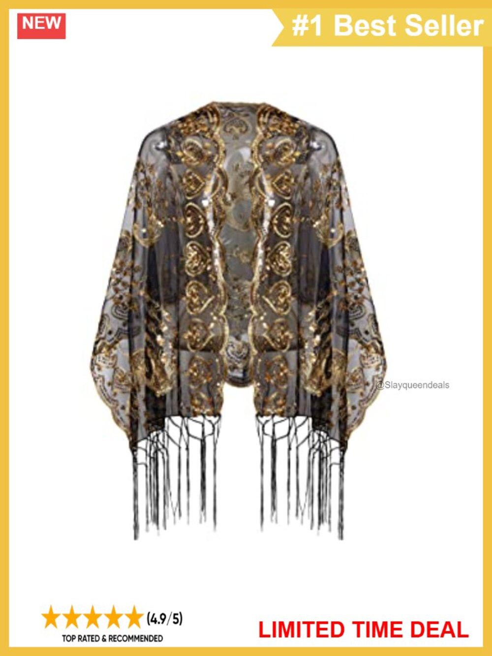 Sequin Fringe Shawl Wrap Evening Cape Cover Up Gatsby Party